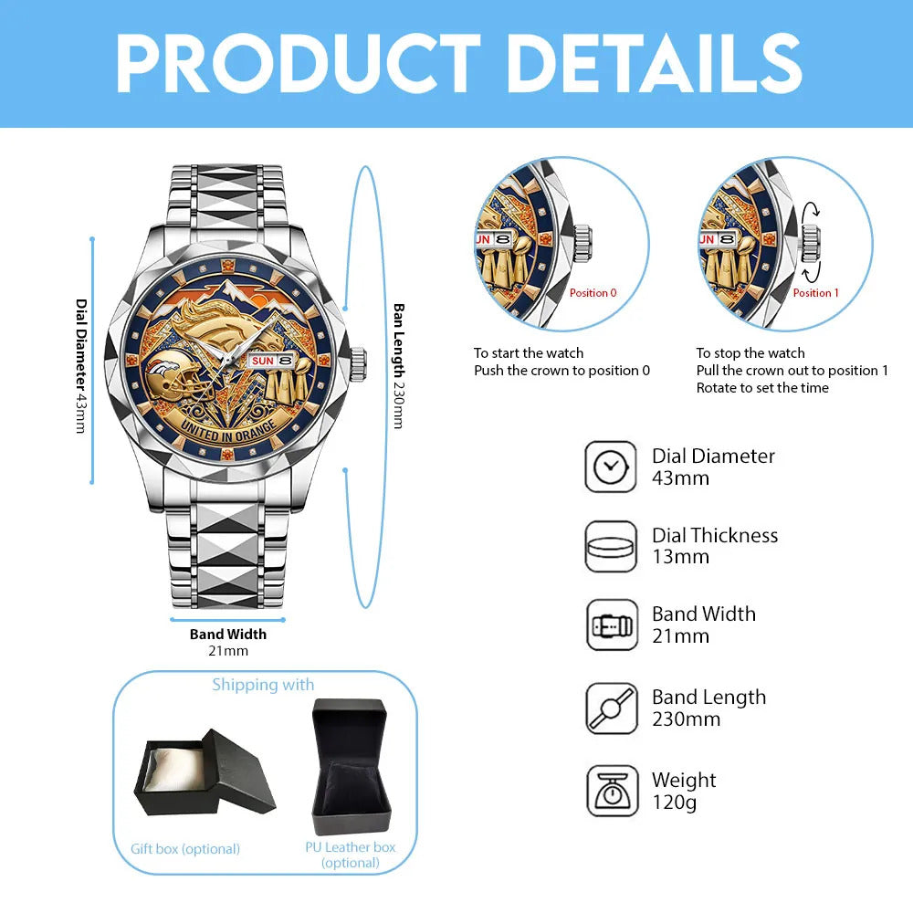 Denver Broncos Alloy Luxury Quartz Watch