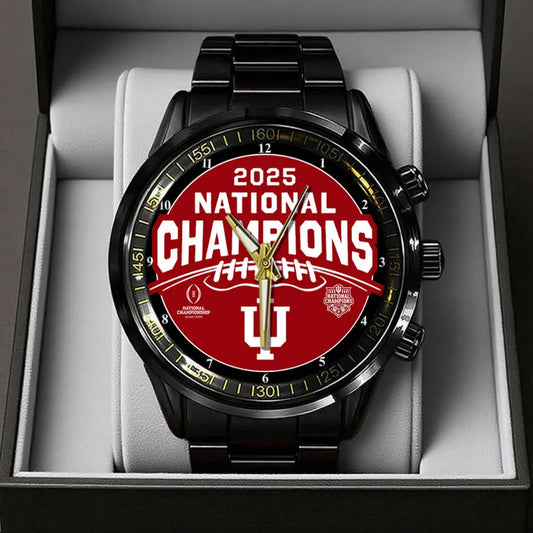 Indiana Hoosiers Football 2025 National Champions Black Stainless Steel Watch