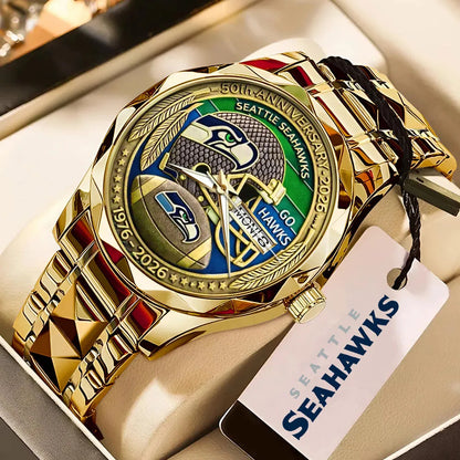 Seattle Seahawks 50th Anniversary Alloy Luxury Quartz Watch