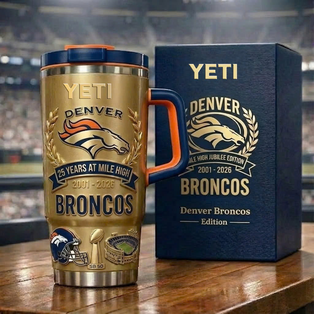 Limited Edition: Denver Broncos "25 Years at Mile High" Gold Yeti Tumbler (2001-2026)